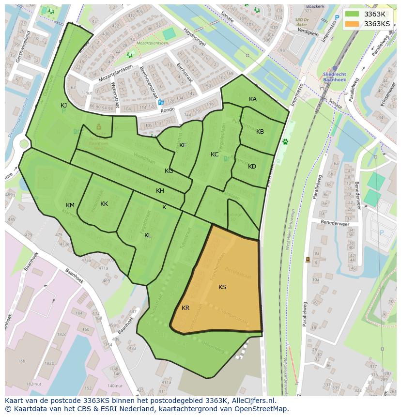 Afbeelding van het postcodegebied 3363 KS op de kaart.