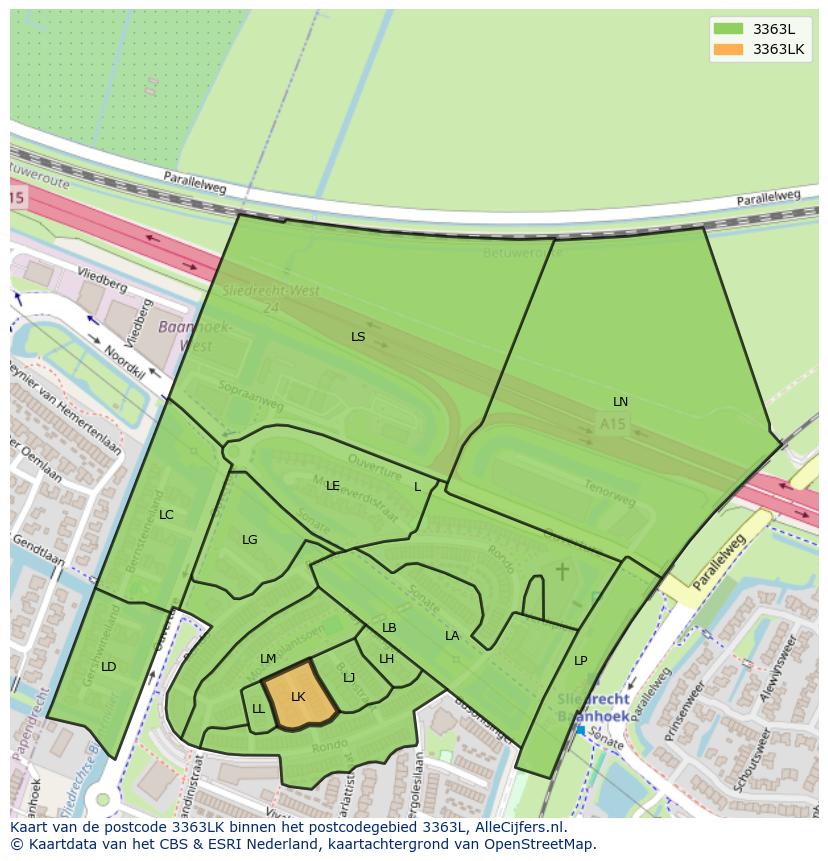 Afbeelding van het postcodegebied 3363 LK op de kaart.