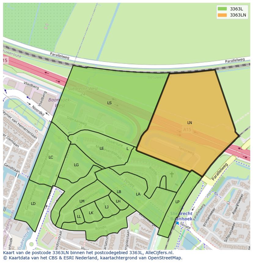 Afbeelding van het postcodegebied 3363 LN op de kaart.
