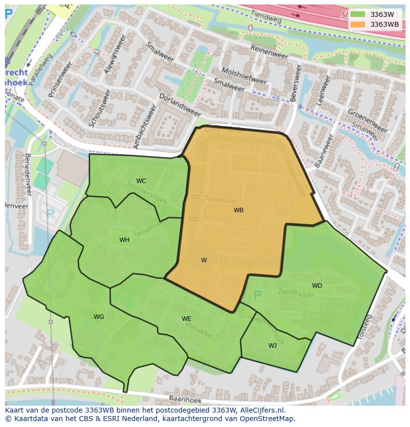 Afbeelding van het postcodegebied 3363 WB op de kaart.