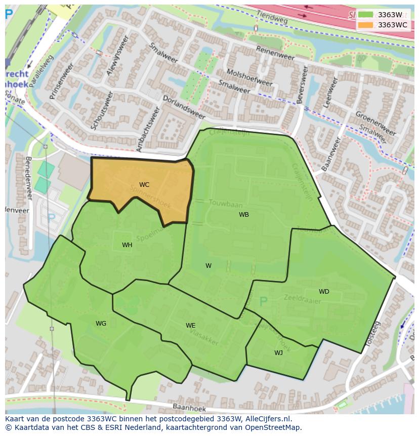 Afbeelding van het postcodegebied 3363 WC op de kaart.