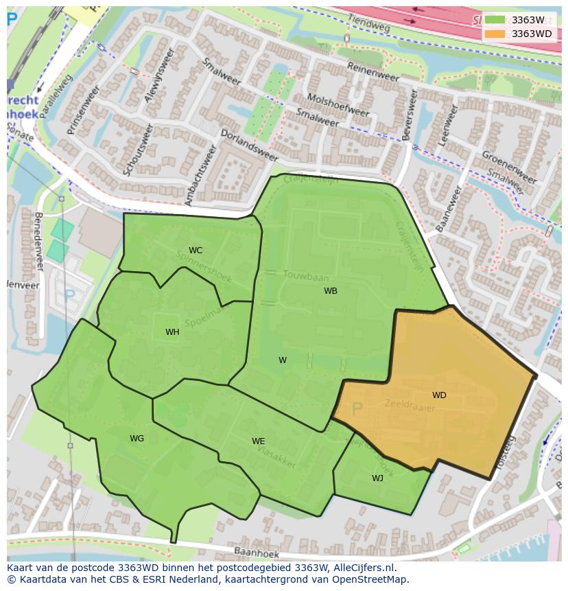Afbeelding van het postcodegebied 3363 WD op de kaart.