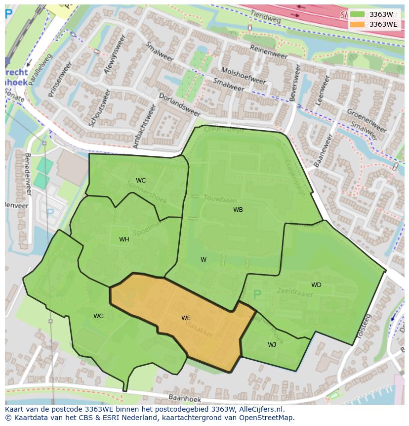 Afbeelding van het postcodegebied 3363 WE op de kaart.