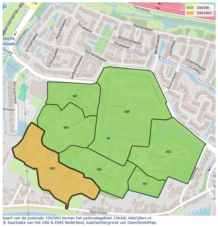 Afbeelding van het postcodegebied 3363 WG op de kaart.