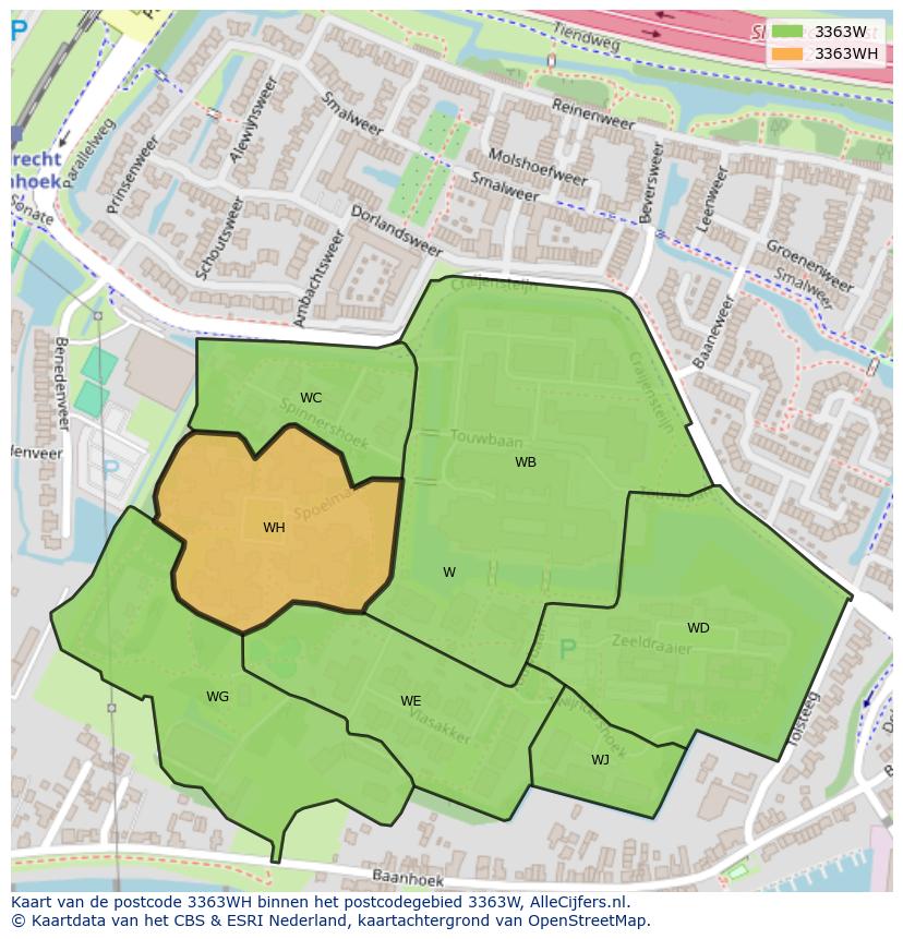 Afbeelding van het postcodegebied 3363 WH op de kaart.