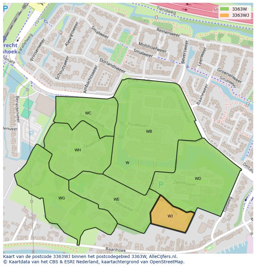 Afbeelding van het postcodegebied 3363 WJ op de kaart.