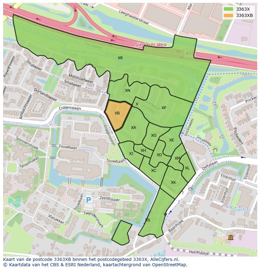 Afbeelding van het postcodegebied 3363 XB op de kaart.