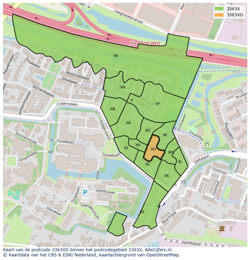 Afbeelding van het postcodegebied 3363 XD op de kaart.