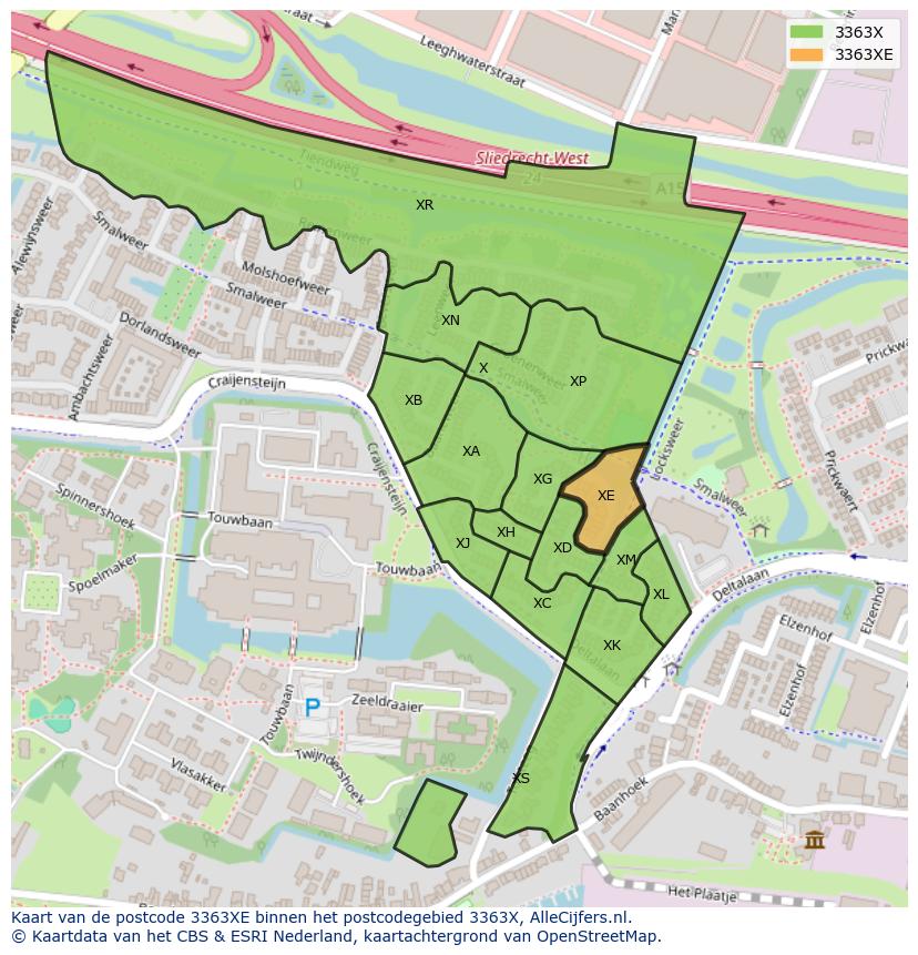 Afbeelding van het postcodegebied 3363 XE op de kaart.