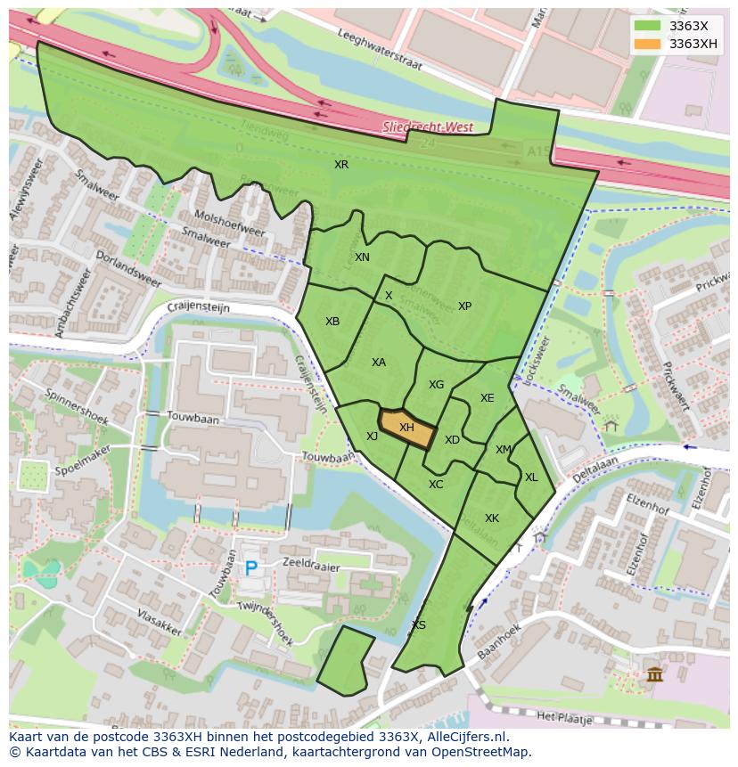Afbeelding van het postcodegebied 3363 XH op de kaart.