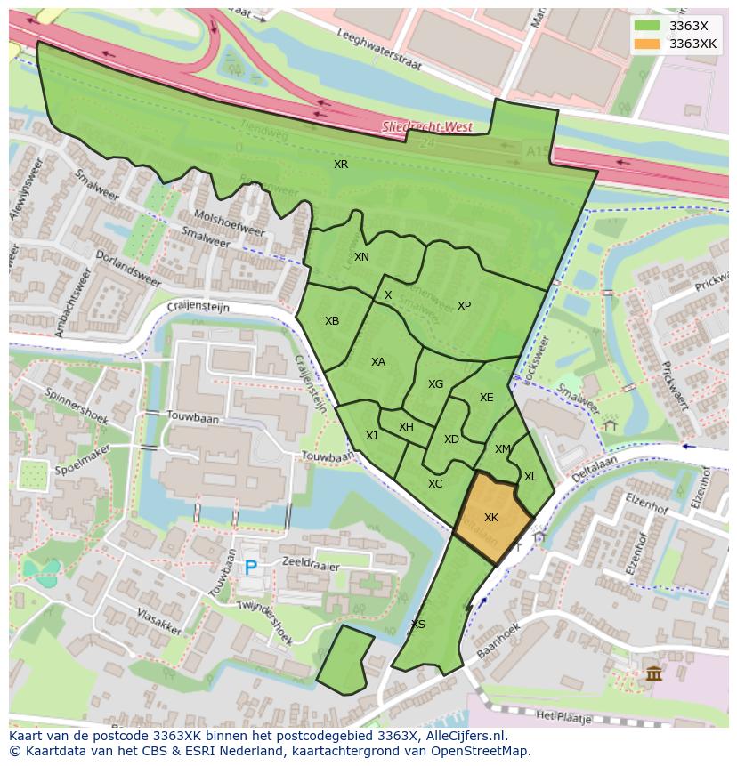 Afbeelding van het postcodegebied 3363 XK op de kaart.