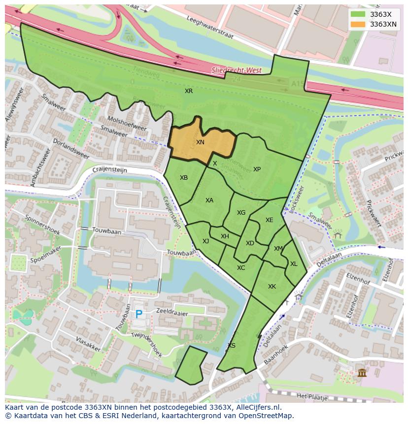 Afbeelding van het postcodegebied 3363 XN op de kaart.