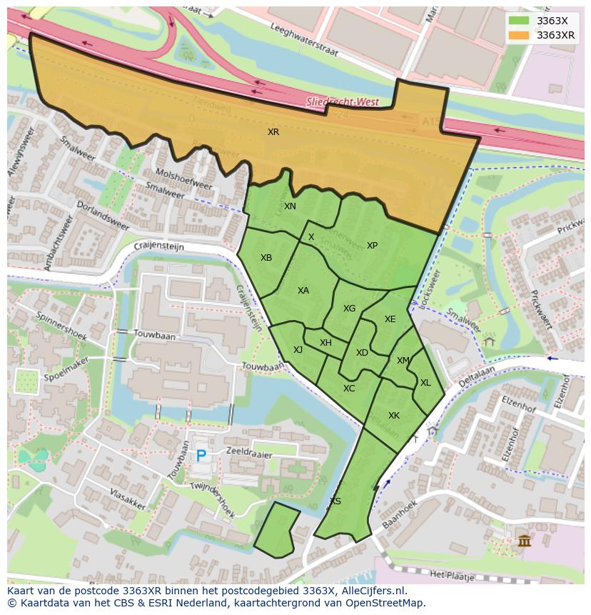 Afbeelding van het postcodegebied 3363 XR op de kaart.