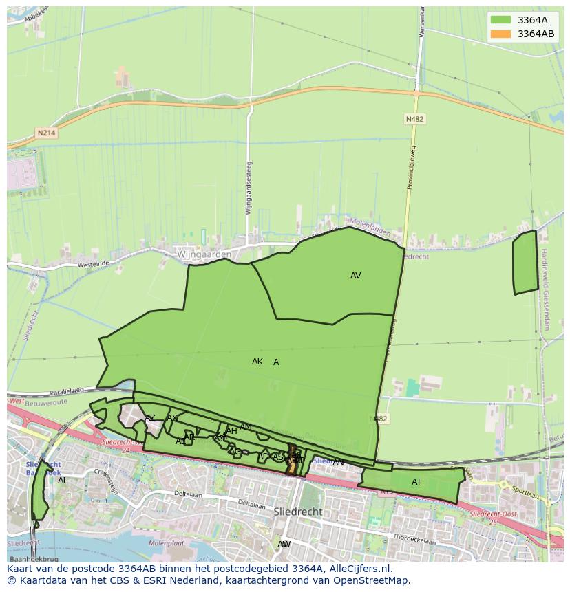 Afbeelding van het postcodegebied 3364 AB op de kaart.