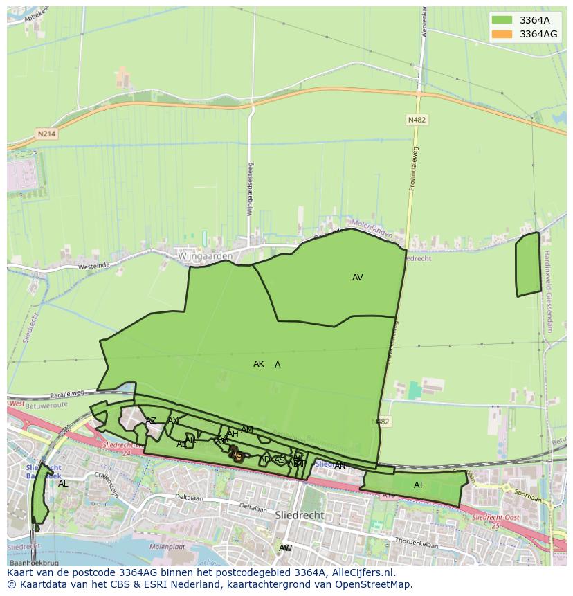 Afbeelding van het postcodegebied 3364 AG op de kaart.