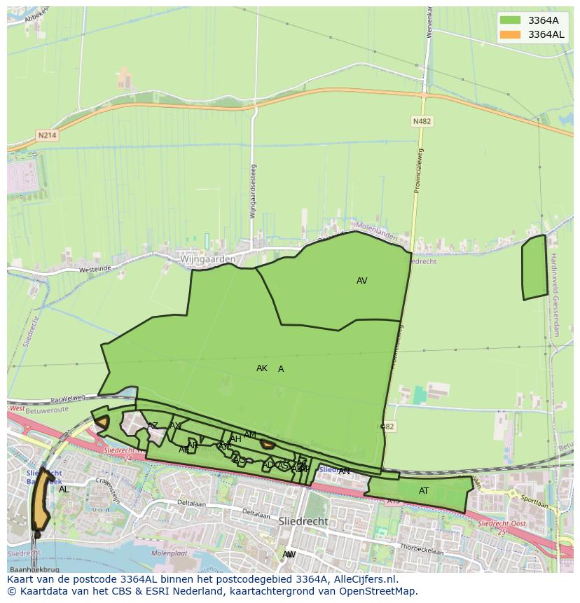 Afbeelding van het postcodegebied 3364 AL op de kaart.