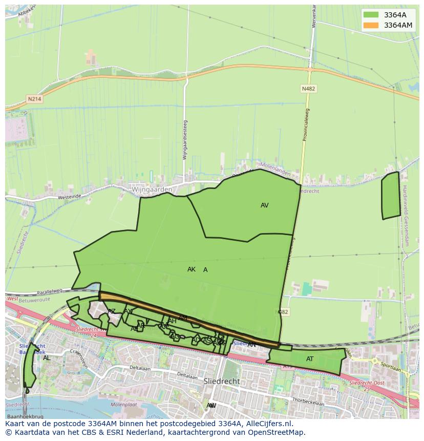Afbeelding van het postcodegebied 3364 AM op de kaart.