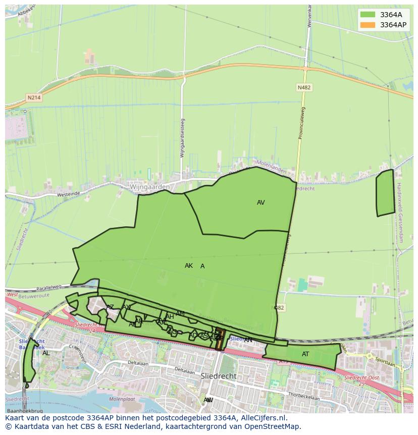 Afbeelding van het postcodegebied 3364 AP op de kaart.
