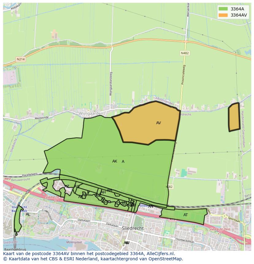 Afbeelding van het postcodegebied 3364 AV op de kaart.