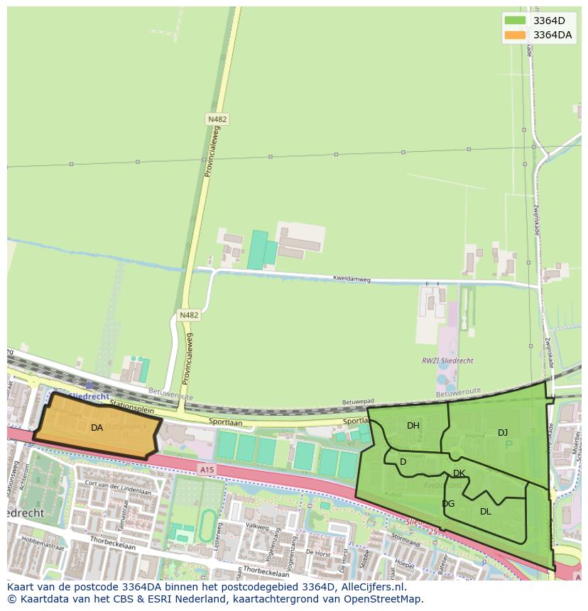 Afbeelding van het postcodegebied 3364 DA op de kaart.