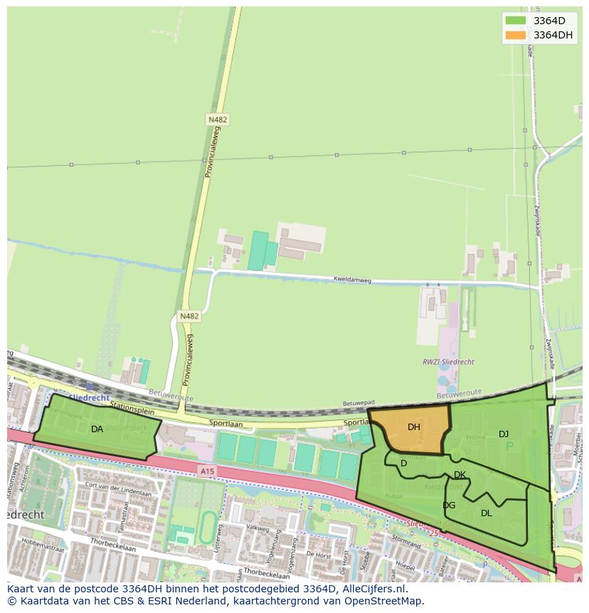 Afbeelding van het postcodegebied 3364 DH op de kaart.