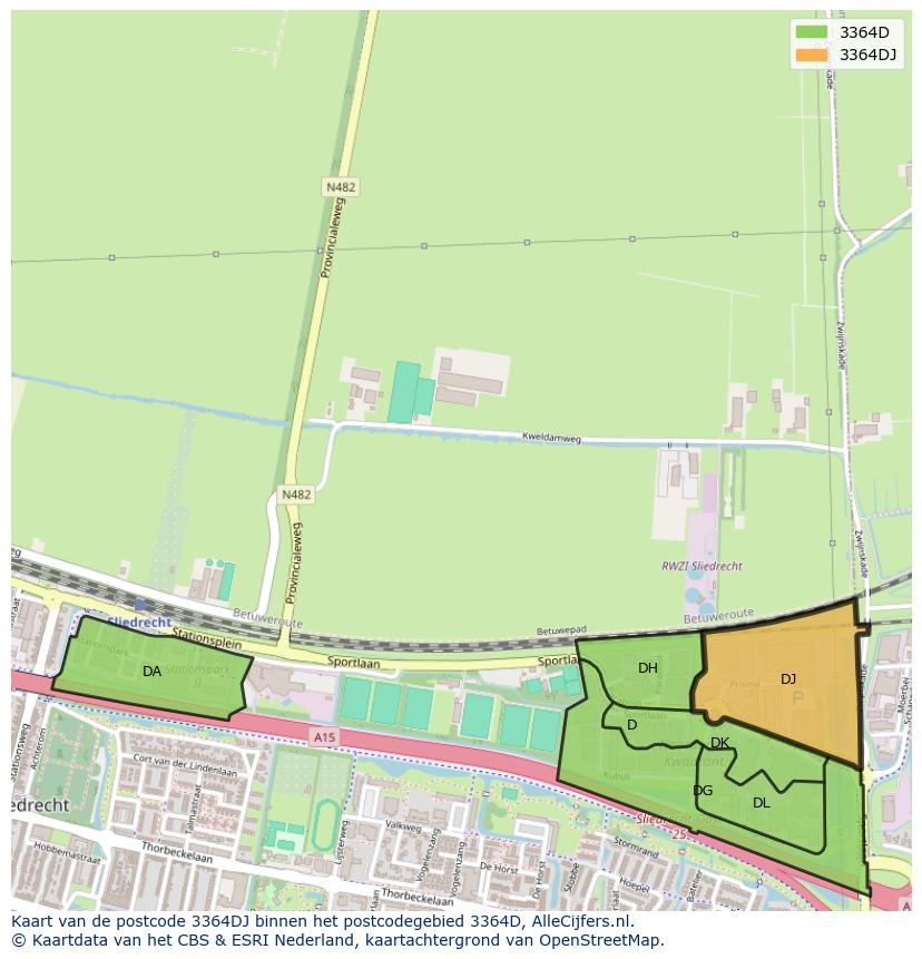 Afbeelding van het postcodegebied 3364 DJ op de kaart.