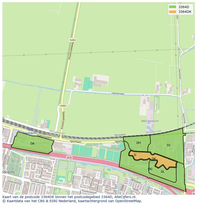 Afbeelding van het postcodegebied 3364 DK op de kaart.