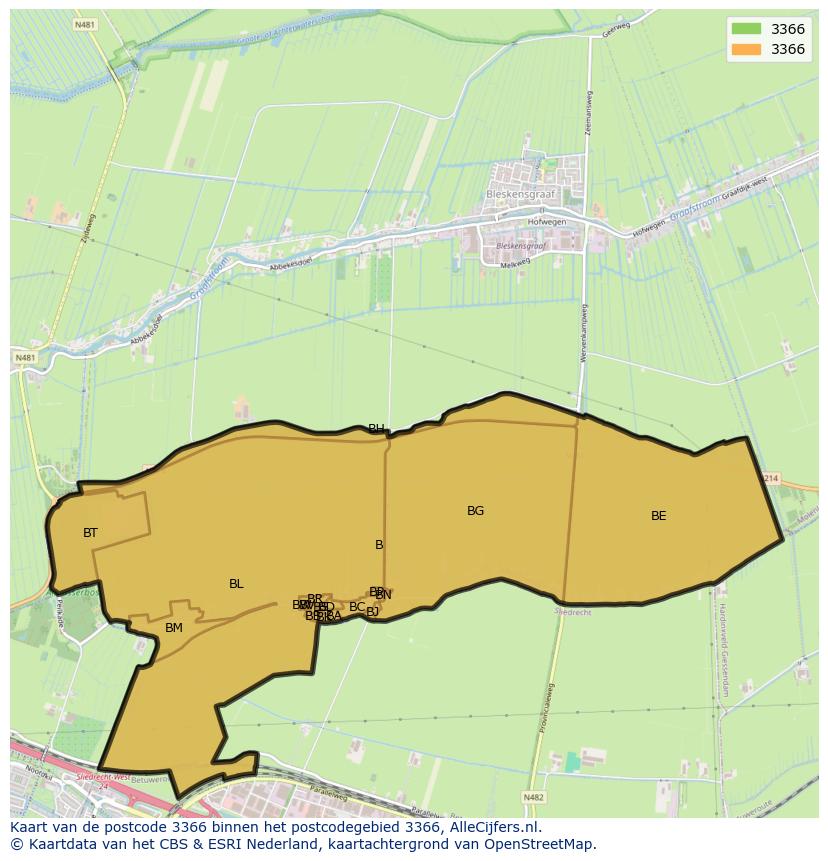 Afbeelding van het postcodegebied 3366 op de kaart.