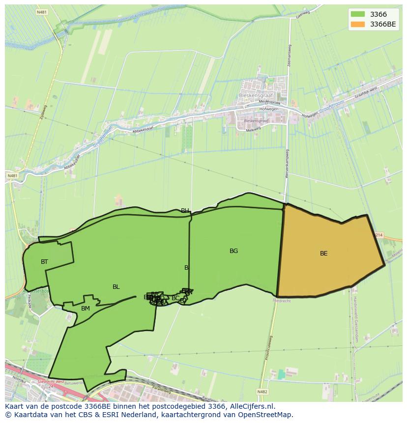 Afbeelding van het postcodegebied 3366 BE op de kaart.