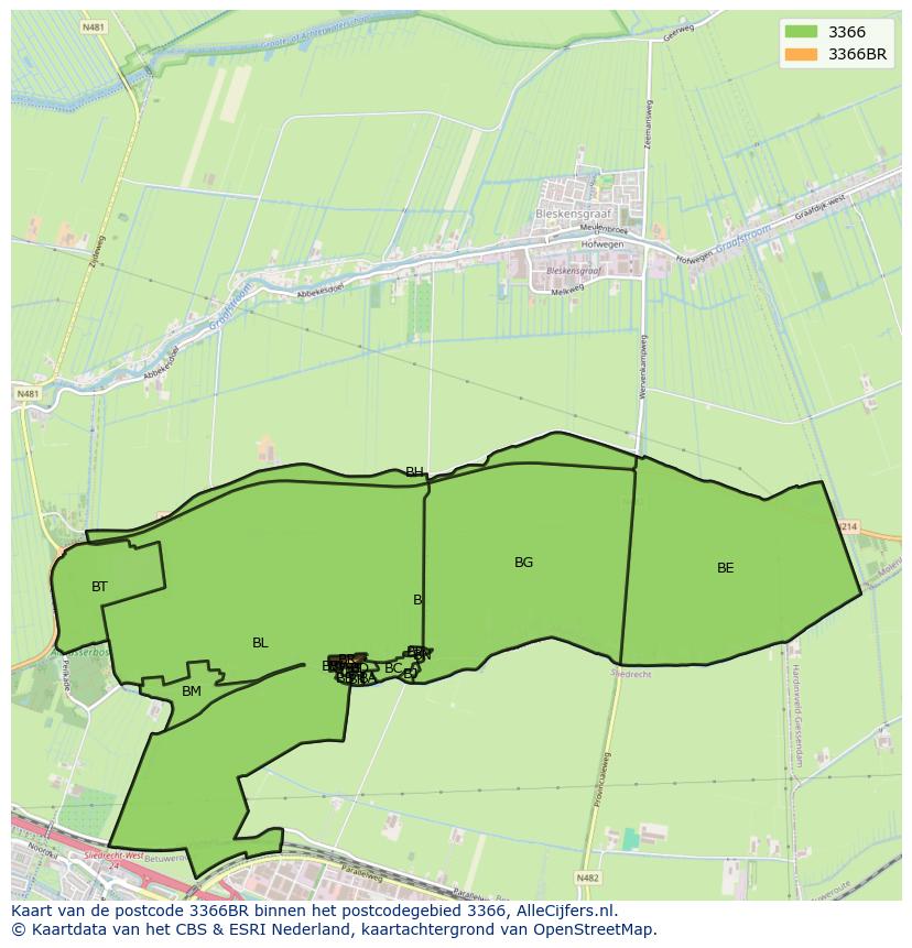 Afbeelding van het postcodegebied 3366 BR op de kaart.