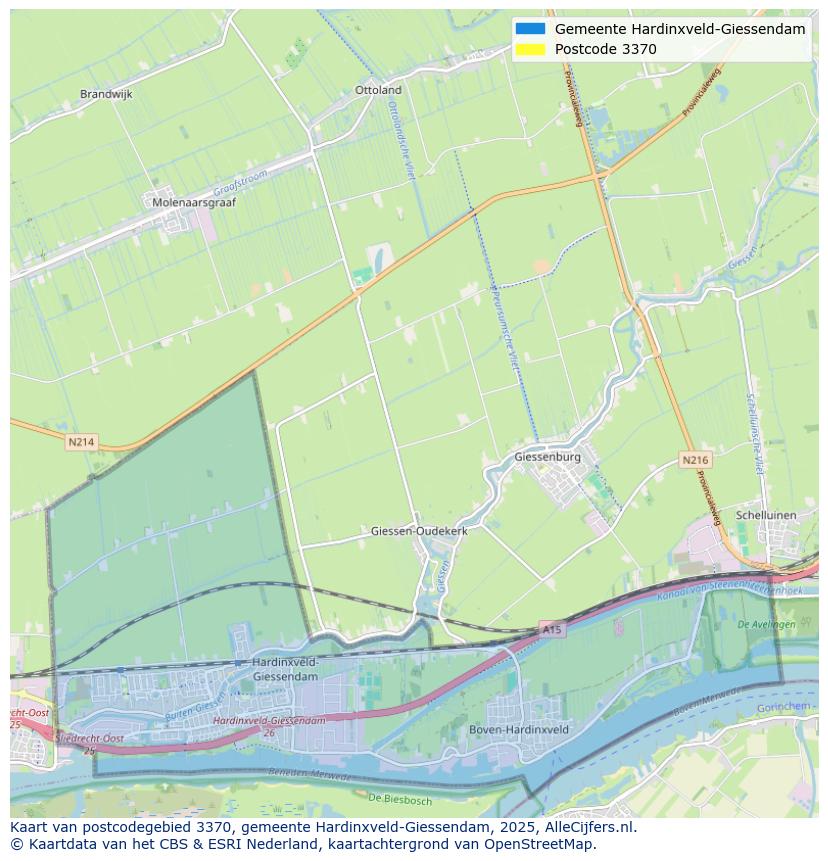 Afbeelding van het postcodegebied 3370 op de kaart.