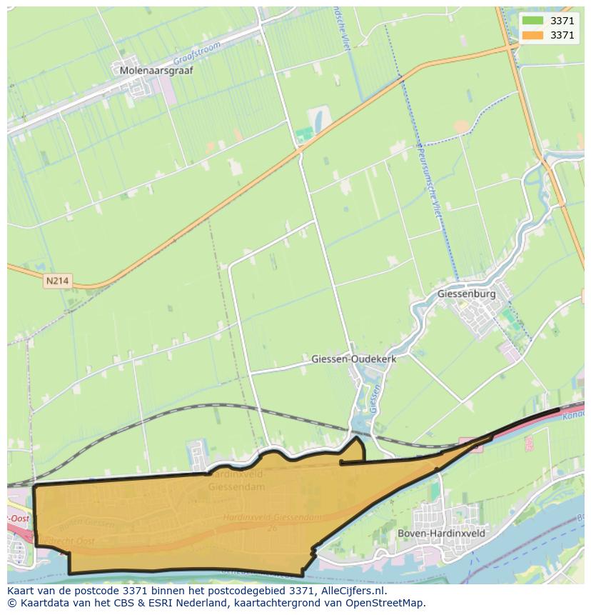 Afbeelding van het postcodegebied 3371 op de kaart.