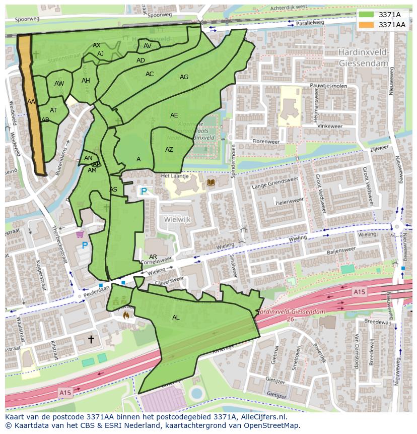 Afbeelding van het postcodegebied 3371 AA op de kaart.
