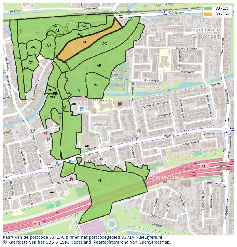 Afbeelding van het postcodegebied 3371 AC op de kaart.