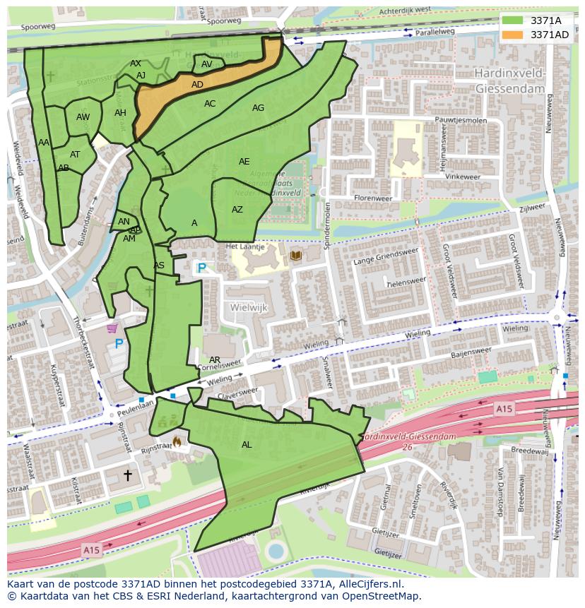 Afbeelding van het postcodegebied 3371 AD op de kaart.
