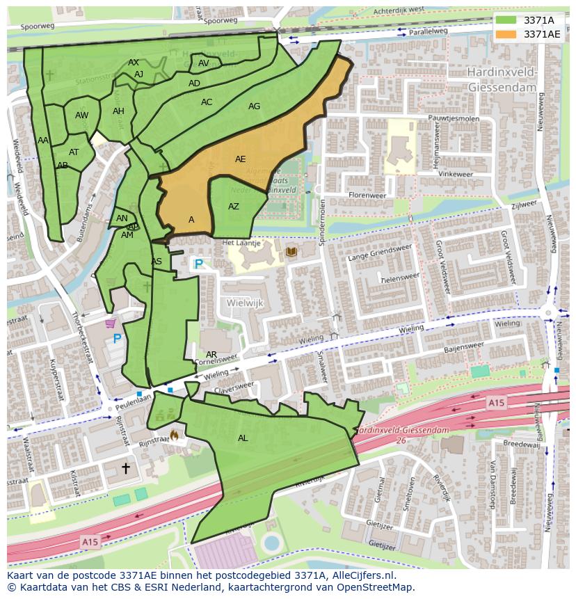 Afbeelding van het postcodegebied 3371 AE op de kaart.
