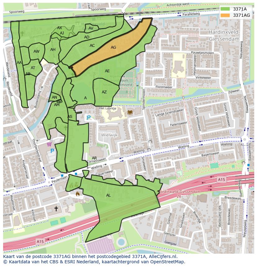 Afbeelding van het postcodegebied 3371 AG op de kaart.