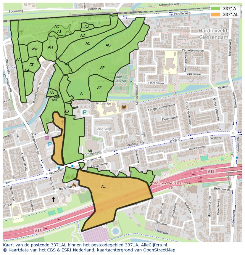 Afbeelding van het postcodegebied 3371 AL op de kaart.