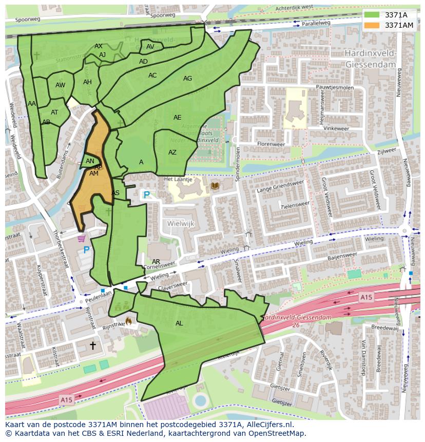 Afbeelding van het postcodegebied 3371 AM op de kaart.