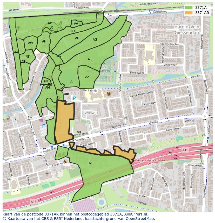 Afbeelding van het postcodegebied 3371 AR op de kaart.