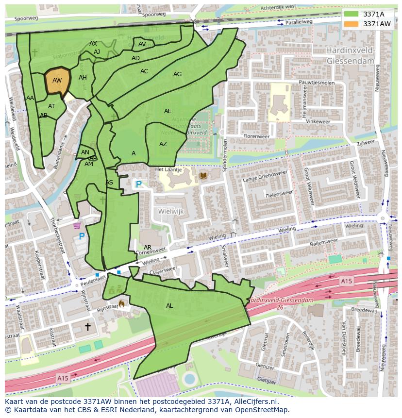 Afbeelding van het postcodegebied 3371 AW op de kaart.