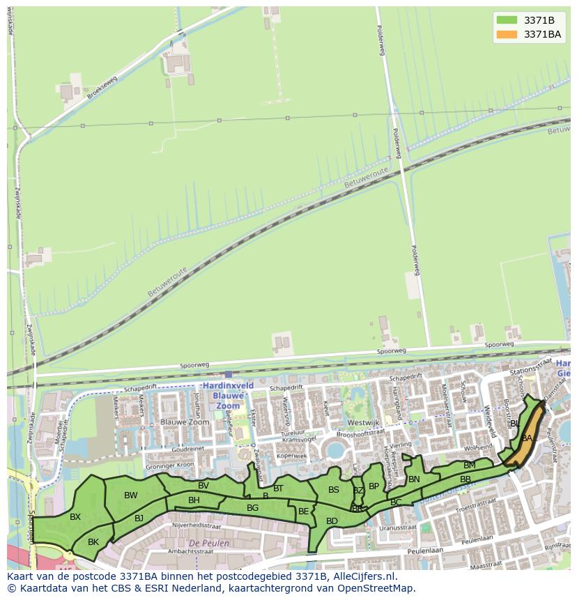 Afbeelding van het postcodegebied 3371 BA op de kaart.