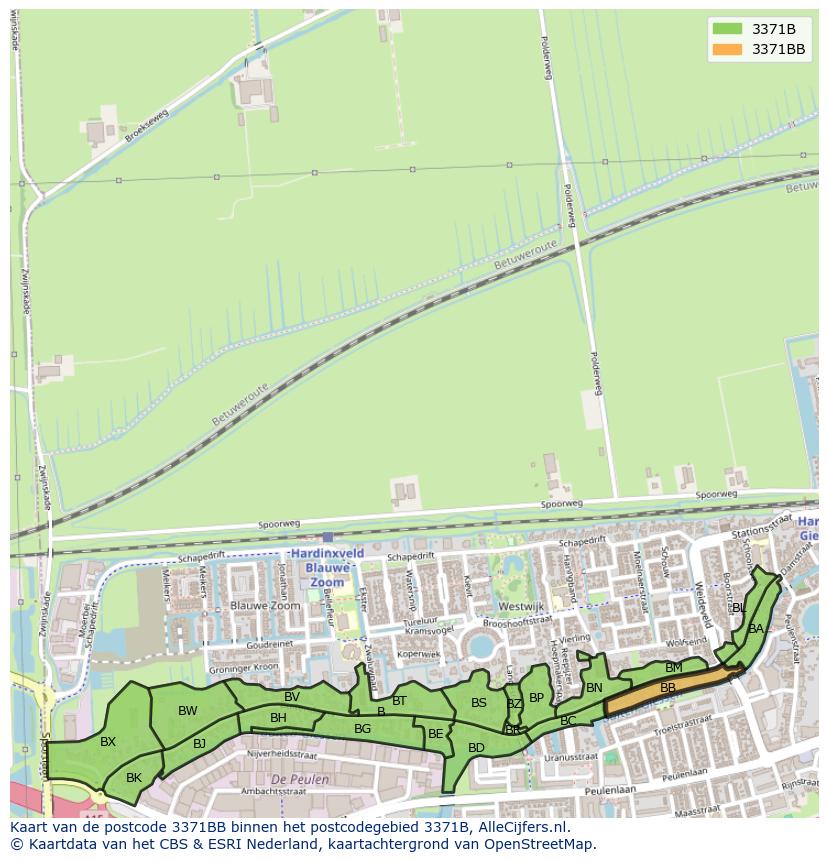 Afbeelding van het postcodegebied 3371 BB op de kaart.