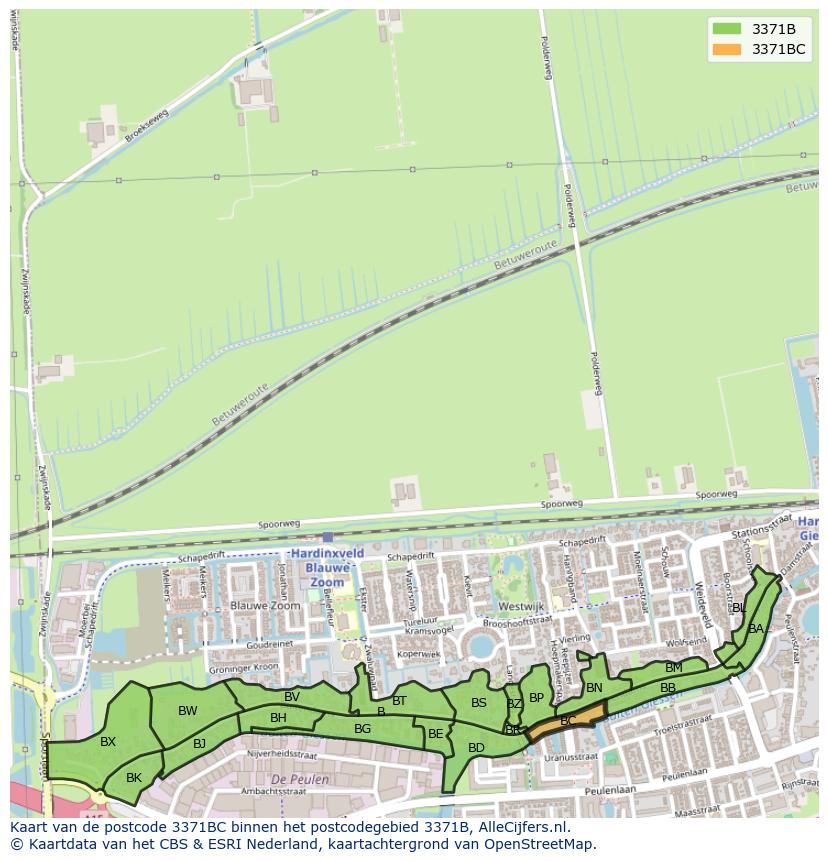 Afbeelding van het postcodegebied 3371 BC op de kaart.