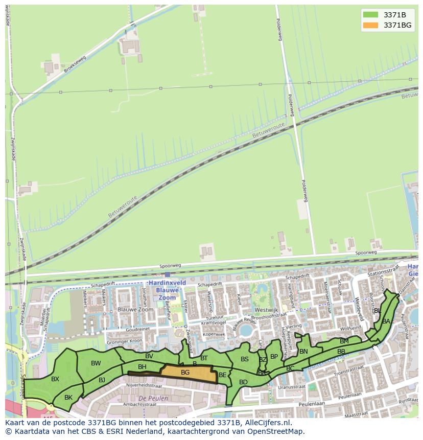 Afbeelding van het postcodegebied 3371 BG op de kaart.