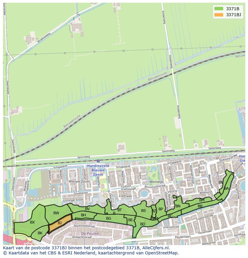 Afbeelding van het postcodegebied 3371 BJ op de kaart.