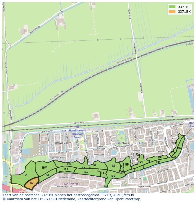 Afbeelding van het postcodegebied 3371 BK op de kaart.