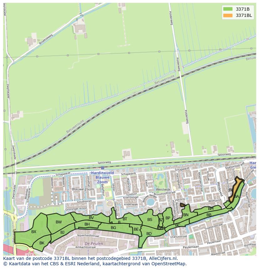 Afbeelding van het postcodegebied 3371 BL op de kaart.