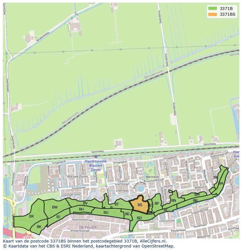 Afbeelding van het postcodegebied 3371 BS op de kaart.