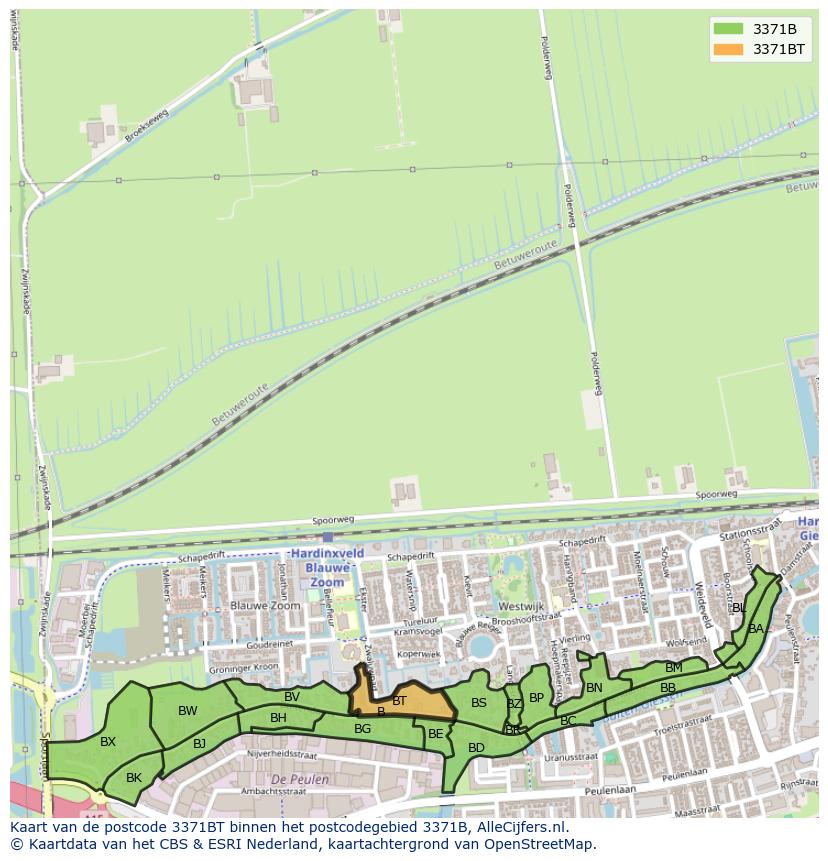 Afbeelding van het postcodegebied 3371 BT op de kaart.